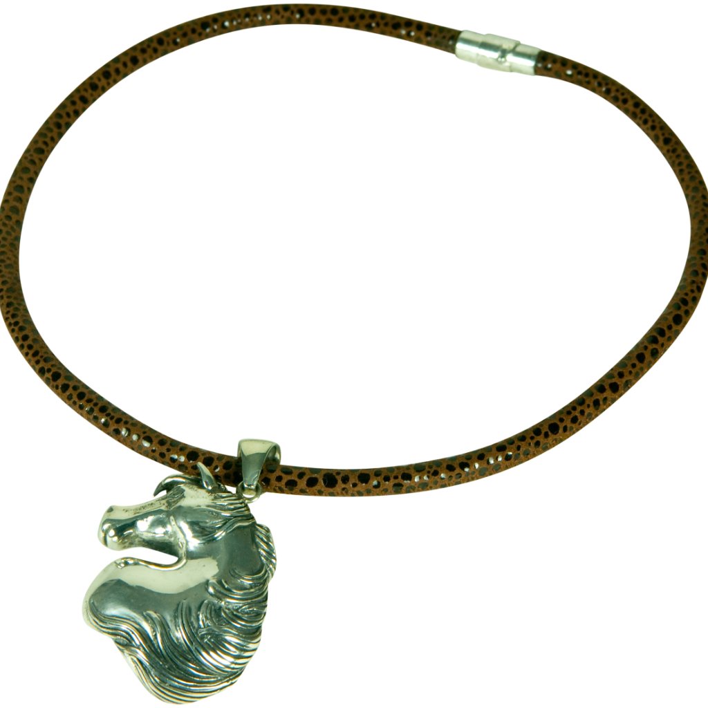 2pcs-Horse Head Pendant With Leather Cord - Sterling Silver (.925)